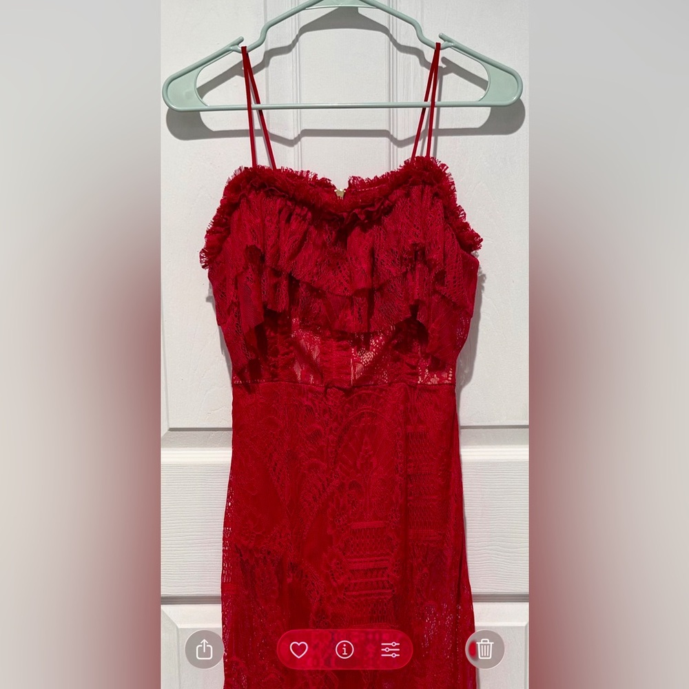 Lucy Wang Red Lace Maxi Dress